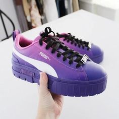 Womens Holographic And White Puma Sneakers, Luxury Purple Sneakers, Lilac Puma Sneakers, Purple Shoes Sneakers & Athletic, Trendy Shoes Sneakers Purple, Cool Purple Sneakers, Custom Sneakers Puma, Bratz Purple, Spring Crocus