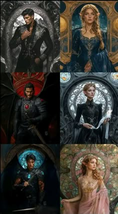 the game of thrones characters are depicted in four different pictures, each with their own character