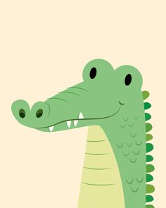 an illustration of a green alligator with its mouth open and teeth wide open, in front of a beige background