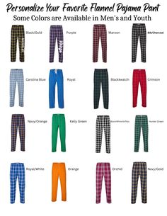 Personalized Plaid Flannel Pajama Pants. Multi-Color and Buffalo Plaid Prints. Single or Multiply Orders Sport Teams Matching Color Lounge Pant. Boxercraft PJ. Plaid Comfy Lounge Pants. Customized and Personalize Plaid. Team or School colors. Screen Print Down Leg Embroidered Monograms. ADULT. Sports Matching Team Colors. This perfect pair of plaid lounge pants female styles. So soft you will want to wear them all day. College Sorority, High School and Middle School Colors. 4.3 oz., 100% double- Pajama Pants Outfit, Comfy Lounge Pants, College Sorority, Comfy Lounge, Flannel Pajama Pants, Sweatpants Outfit, White Cami, Flannel Pajamas, Pj Pants