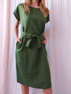 "Linen dress for women, it's elegant, minimalist, and is sure to compliment every occasion, from formal gatherings to outings with friends. Made from 100% European flax, length is ± 110 cm (43\") Before placing an order, check the approximate measurements given below. If you are unsure about your size or would like to adjust the length of the item, you could leave your personal measurements (height, bust, waist and hips) in a personalization box. SIZE and FIT Size XS Bust 85cm / Waist 66cm / Hip Elegant A-line Dress With Relaxed Fit, Plain Non-stretch Knee-length Dresses, Linen Dress For Daywear, Solid Color Linen Dress For Daywear, Plain Linen Dress For Spring, Cotton Shift Midi Dress In Solid Color, Elegant A-line Linen Dress With Pockets, Mid-length Dress With Pockets, Cotton Non-stretch Dresses With Pockets