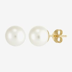 Classically elegant, these subtle stud earrings featuring a single cultured freshwater pearl will be your go-to staple for anything. Metal: 10K yellow goldPearl Type: Certified cultured freshwater pearlsCertified: Each piece in the Sofia certified cultured pearl collection is individually examined for qualityPearl Color: WhitePearl Size: 7-7.5mmBack: FrictionCare: Wipe CleanCountry of Origin: Imported Jewelry photos are enlarged to show detail.Disclaimer: Metal may be rhodium plated to enhance a Gold Earrings Pearl, Classic Round Pearl Earrings For Everyday, Golden Studs Earrings, Classic Pearl Drop Earrings, Classic Hypoallergenic 14k Gold Pearl Earrings, Classic 14k Gold Pearl Earrings, Pearl Earrings Studs, Pearl Jewelry Earrings, Clean Girl Look