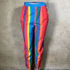 Ralph Lauren Rainbow Striped Pants Rare Size:10 Condition: Excellent Pre-Owned Measurements: Waist: 29” Length:39” Inseam:26.5” Ralph Lauren Pants, Rainbow Stripes, Striped Pants, Pink Red, Pant Jumpsuit, Straight Leg, Pants For Women, Ralph Lauren, Size 10