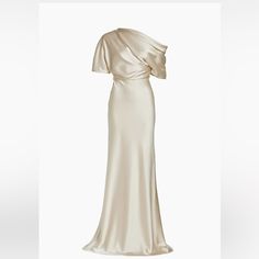 Great Condition! Beautiful Color! Size - 6 Or Medium Cream Pre-draped Evening Dress, Silk Pre-draped Wedding Dress, Pre-draped Silk Wedding Dress, Classic Silk Evening Gown, Elegant Cream Evening Dress, Chic Silk Evening Dress For Wedding, Classic Silk Evening Dress For Weddings, Luxury White Evening Maxi Dress, White Silk Maxi Dress For Evening