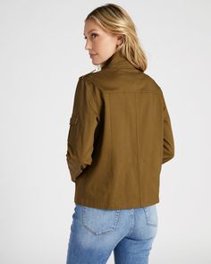 Good news, the versatile look of this utility jacket equals easy everyday outfit pairing. Classic fit with a snap-zip front and five functional pockets. Made of breathable cotton for year-round use. | Utility Jacket for Women in Dark Olive, Size XL by Thread & Supply from Wantable Fall Utility Jacket With Pockets For Work, Spring Utility Jacket With Cargo Pockets, Spring Utility Jacket In Cargo Style, Spring Utility Jacket With Cargo Style, Spring Khaki Outerwear With Cargo Pockets, Long Sleeve Utility Cargo Outerwear, Utility Cargo Outerwear With Long Sleeves, Cotton Outerwear With Patch Pockets For Fall, Utility Cargo Style Long Sleeve Outerwear