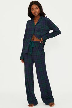 The Livy Top & Connie Pant Set is our new long-sleeve and pant pajama set, perfect for the holiday season. This PJ set is featured in an ultra-soft, lightweight, and breathable plaid-printed fabrication. It’s all in the details, with a button-front top, front pocket, elastic waistband with an adjustable ribbon tie, and green piping. Our Wintergreen Plaid features rich shades of evergreen and navy in a classic holiday plaid. Holiday Plaid, Button Front Top, Classic Holiday, Ribbon Tie, Pant Set, Pj Sets, Front Pocket, Piping, Pajama Set