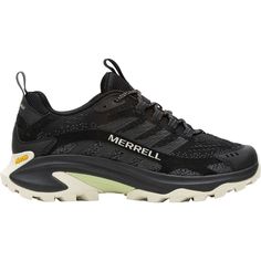 a black and white shoe with the word merrellal on it's side