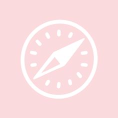 a pink background with a white clock and an arrow in the center on top of it