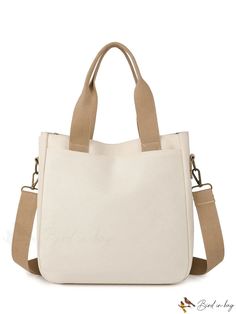 BirdinBag - Womens Holiday Tote Bag: White Polyester Portable Preppy Shoulder Bag Casual Top Handle Bags For Daily Use, Casual Bags With Handles For Errands, Casual Cream Bags With Double Handle, Casual Beige Bag With Adjustable Handle, Casual Cream Double Handle Bags, Canvas Shoulder Bag With Handles For Errands, Casual Bag With Adjustable Double Handle, Casual Satchel With Double Handle For Daily Use, Casual Daily Use Satchel With Double Handle