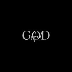 the word god is written in black and white on a dark background with silver lettering