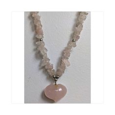 Vintage rose quartz heart necklace. Elegant Heart-shaped Gemstone Bead Jewelry, Heart-shaped Natural Stones Necklaces For Jewelry Making, Elegant Pink Heart-shaped Beaded Necklaces, Feminine Handmade Heart Jewelry, Elegant Pink Heart-shaped Beaded Necklace, Rose Quartz Beaded Necklaces With Gemstone For Gift, Rose Quartz Beaded Necklace For Gift, Spiritual Gemstone Beads Jewelry For Valentine's Day, Heart-shaped Beaded Necklaces With Natural Stones