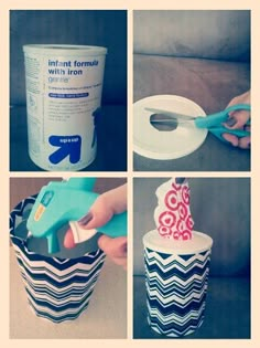 four pictures showing different ways to decorate cupcakes with fondant and paper towels