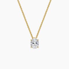 Floating Solitaire Pendant - 18K Yellow Gold. A beautiful gem is set in this elegant pendant style, which glides smoothly along a lustrous cable chain. Pendant Settings, Yellow Gold Solitaire, Elegant Pendant, Oval Cut Diamond, Solitaire Pendant, Lab Diamonds, Eternity Ring, Cable Chain, Quality Jewelry