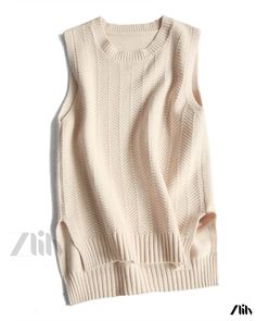 Zlily - Sleeveless Knitted Sweater Vest Beige Knit Sweater Vest For Layering, Textured Knit Sleeveless Tank Top For Layering, Sleeveless Textured Knit Tank Top For Layering, Beige Textured Knit Sweater Vest For Layering, Winter Pointelle Knit Crew Neck Sweater Vest, Sleeveless Knitted Winter Sweater, Sleeveless Textured Knit Top For Layering, Chic Pointelle Knit Vest, Layering Pointelle Knit Sweater Vest