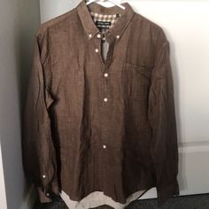 Super Soft Button Down. Could Be Dressed Up Or Down. Never Worn But No Tags. Casual Collar Linen Shirt With Buttons, Brown Top With Button Closure And Casual Collar, Brown Button-up Tops With Placket, Brown Button-up Shirt With Buttoned Pockets, Casual Button-up Shirt With Button Closure, Button-up Shirt For Casual Gatherings, Casual Brown Tops With Button Closure, Casual Brown Top With Button Closure, Collared Shirt With Button Closure For Casual Gatherings