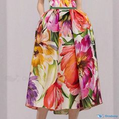 Orcajump - Latest Fashionable Sleeveless Printed Dress with A-line Cut and Waist Cinching Design Elegant Multicolor A-line Sleeveless Dress, Casual A-line Sleeveless Dress For Spring, Chic A-line Sleeveless Dress For Spring, Floral Print Full Skirt Dress For Spring, Spring Beach Sleeveless A-line Dress, Chic Sleeveless Full Skirt Dress For Summer, A-line Sleeveless Dress For Beach In Spring, Casual Multicolor Sleeveless Dress For Garden Party, Chic Sleeveless Dress With Full Skirt For Summer