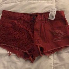 Ew Red Cut Off Shorts Spring Burgundy Cotton Bottoms, Red Forever 21 Bottoms For Summer, Forever 21 Red Summer Bottoms, Red Forever 21 Summer Bottoms, Casual Burgundy Shorts, Red High-waisted Jean Shorts For Spring, Summer Cotton Bottoms In Burgundy, Summer Cotton Burgundy Bottoms, Casual Burgundy Bottoms Short Length