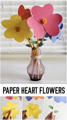 paper heart flowers in a vase with the text overlay