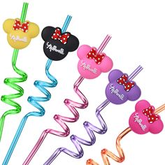 mickey mouse hair clips with bows and name on them, set of 8 pieces in assorted colors