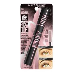 Sky High lash impact from every angle! Maybelline's Lash Sensational Sky High mascara delivers full volume and limitless length. Exclusive Flex Tower mascara brush bends to volumize and extend every single lash from root to tip. Washable mascara formula infused with bamboo extract and fibers for long, full and lightweight lashes, that don't flake or smudge. Available in Very Black and Blackest Black. Now available in Cosmic Black, with intense black impact. Allergy tested. Ophthalmologist tested Maybelline Mascara Sky High, Maybe Kline Sky High Mascara, Maybelline Sky High Mascara Cosmic Black, Sky High Waterproof Mascara, Sky High Mascara Cosmic Black, Sky High Mascara, Maybelline Cosmetics, Eyeshadow Styles, Eyeliner Techniques