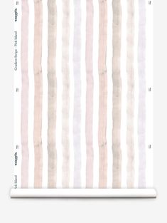 a pink and white striped wallpaper with vertical stripes on it's side,