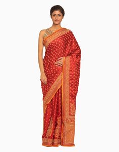 Red Katan Silk Pre-draped Saree For Designer Wear, Red Tussar Silk Designer Wear Sets, Red Tussar Silk Designer Sets, Festive Red Pre-draped Saree With Zari Work, Red Pre-draped Saree With Pallu For Eid, Red Silk Pre-draped Saree For Diwali, Red Unstitched Pre-draped Saree For Diwali, Traditional Red Pre-draped Embroidered Saree, Traditional Red Embroidered Pre-draped Saree