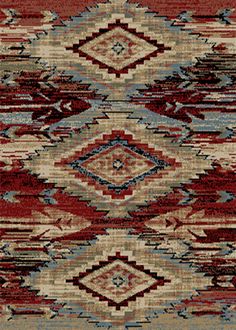 an area rug with red, beige and blue designs on it's edges is shown