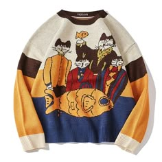 size: L, Color: Color Retro Mode, Embroidered Sweater, Yellow Sweater, Cool Sweaters, Mode Inspiration, Cool Clothes, The Beatles, Dream Wardrobe, Fit Inspo