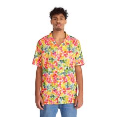 "Nothing says \"I love summer\" like a Hawaiian shirt, and now, you can make this iconic garment even better by adding your own art to it. Made to have a boxy fit and a notch lapel collar that are perfect for any laidback scenario, these shirts come with a handy chest pocket and a 95% polyester and 5% spandex fabric for silky comfort.  .: Material: 95% polyester, 5% spandex .: Sewn-in label .: Medium fabric (7.23 oz/yd²(245 g/m .: Boxy fit .: Chest pocket" Collared Hawaiian Shirt With All Over Print For Summer, Multicolor Collared Hawaiian Shirt For Spring, Spring Multicolor Collared Hawaiian Shirt, Spring Collared Shirt With All Over Print, Summer Multicolor Tops With Collared Neckline, Multicolor Summer Tops With Collared Neckline, Multicolor Collared Top For Summer, Multicolor Collared Neckline Tops For Summer, Multicolor Hawaiian Shirt With Camp Collar For Spring