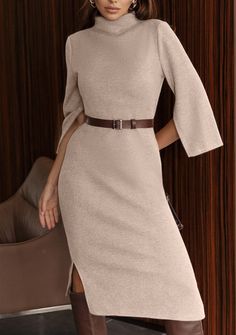 Cute Office Dresses, Bohemian Dress Long Sleeve, Knitted Winter Dress, Warm Dress, Bohemian Dresses Long, Present For Girlfriend, Long Green Dress, Smart Casual Dress, Dress Trendy