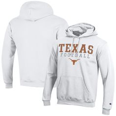 Stay heated up on Texas Longhorns game day in this Football Stack hoodie. Made by Champion, it features team graphics printed on a blend of soft, durable fabrics. An adjustable hood and pouch pocket provide additional coverage when you wear this Texas Longhorns pullover. Throwback Team-colored Hoodie For Fan Gear, White Hoodie For Sports Events In Fall, Sports Fan Hoodie With Long Sleeves, Varsity Hoodie With Team Logo For Game Day, Game Day Fan Apparel Hoodie With Long Sleeves, Game Day Long Sleeve Fan Apparel Hoodie, Game Day Sports Fan Hoodie For Winter, Game Day Sports Fan Winter Hoodie, Winter Fan Apparel Hoodie In Athletic Heather