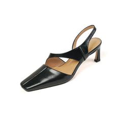 Grace Slingback Black Square Toe Heels – zierashop Square Toe Heels, Black Square, Easy Wear, Slip On, Square, Heels, Leather, Black