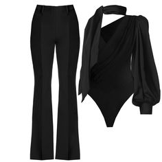 Fitted, high-waisted women's trousers. Tailored cut emphasizing the figure, viscose fabric, flared leg, pressed edge, front fastening, side pockets. The trousers form a set with the Palermo Corset, Sanremo Corset, Sanremo Jacket, Palermo Jacket.  Also looks stunning with Maya Body  Dry Cleaning or delicate water wash Iron at 110 ° C  COMPOSITION: 64% Polyester, 33% Viscose, 3% Elastane LINING: 65% Viscose, 35% Polyester Made in: Poland Water wash at 30 Fitted Elastane Pantsuit For Party, Black Elegant Evening Flares, Elegant Black Flares For Evening, Elegant Black Evening Flares, Elegant Black High-waisted Flare Pants, Elegant Black High-waisted Flares, Elegant Black Flares For Night Out, Chic Black Flare Trousers, Chic Elastane Pantsuit For Party