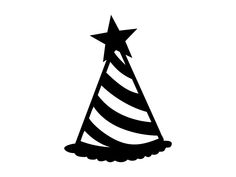 a black and white image of a party hat with a star on it's top