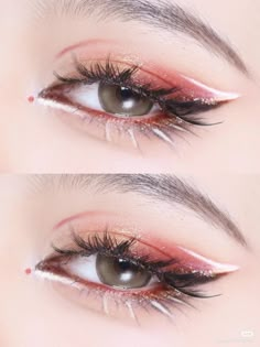 Cherry Blossom Makeup Look, Pink Grunge Makeup, Doujin Makeup, Red And White Makeup, Cherry Blossom Makeup, Valentines Makeup Looks, Teknik Makeup, Christmas Eye Makeup