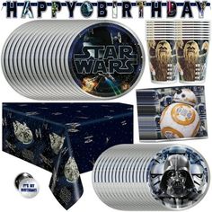 star wars birthday party supplies including plates, napkins and decorations