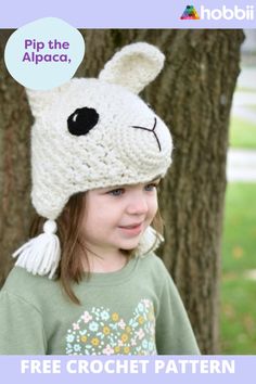 Get started on this DIY project on Pip the Alpaca - Hat  Crochet
 Pattern. SIZE Made to fit head circumference sizes toddler to child (approximately 16-20”). MEASUREMENTS Width: 25.5 cm / 10” Length: 16.5 cm / 6.5” (not including ears and tassels) PATTERN INFORMATION Pip the alpaca hat is a cozy, top down hat made with ear flaps for extra warmth. Pattern pieces are created to make the face and characteristics of Pip, the alpaca!The pattern for Pip the Alpaca - Hat  can be downloaded for free Crochet Childs Hats Pompoms, Toddler Crochet Ribbed Hat, Kids Crochet Hats Free Pattern Lovecraftscrochet, Free Pattern For A Kids Hat, Crochet Elf Hat With Ears Pattern Kids, Crochet Llama Baby Hat, Crocheted Lama Hat, Crochet Newborn Hat With Ear Flaps, Toddler Pom Pom Hat Crochet Pattern