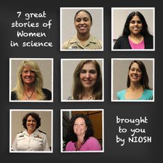 six women are smiling and posing for the camera with caption that reads, 7 great stories of women in science brought to you by niosh