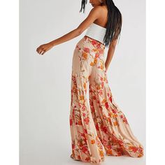 Orange Digital Print Tie Waist Beachwear Wide Leg Pants Lace Up Trousers, Bohemian Beach Dress, Casual Summer Pants, Backless Long Dress, Work Pants Women, Slacks For Women, Comfortable Shorts, Draped Midi Dresses, Floral Print Pants