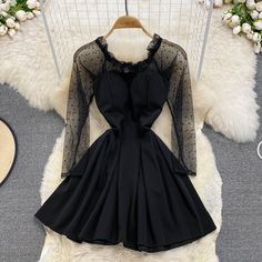 Black A line long sleeve short dress fashion dressFabric: blendedColor: blackSize(cm): S, M, L (1inch=2.54cm)S length 70cm bust 82cm waist 62cmM length 71cm bust 86cm waist 66cmL length 72cm bust 90cm waist 70cm Trendy A-line Mini Dress For Fall, Black Fitted Long Sleeve Mini Dress, Winter Long Sleeve Mini Dress, Winter Black Long Sleeve Dress, Trendy Long Sleeve Party Dress, Chic A-line Mini Dress With Sheer Sleeves, Black A-line Long Sleeve Dress For Winter, Black Mini Length Long Sleeve Evening Dress, Sheer Long Sleeve Dresses For Night Out