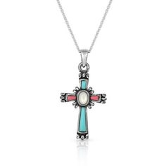 Montana Silversmiths Faith Beaming Cross Necklace, NC4911 Cowboy Cross, Pearl Stone, Pink Gem, Tractor Supply, Turquoise Stones, Cross Jewelry, Accessories Jewelry Necklace, Pretty Jewellery, Coral Pink