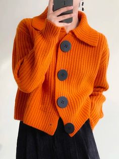 Stylewe offers stylish and concessional Cardigans.. SPU: 1TCA8SAA87, Color: Orange, Material:Acrylic, Activity:Daily. Orange Cardigan, Cardigan Casual, Knitting Women Cardigan, Winter Vest, Collar Sweater, 가을 패션, Cup Size, Peter Pan Collar, Knit Sweater Cardigan