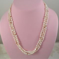 "Lovely necklace features multi strands of lustrous rice pearls that accented with small gold beads, and a 14K gold clasp. It measures 20\" Excellent condition" Victorian Jewelry Necklace, Rice Pearl Necklace, Small Pearl Necklace, Rice Pearls, Bridal Jewellery Design, Pearl Jewelry Design, Pearl Necklace Designs, Black Beaded Jewelry, Jewellery Sketches