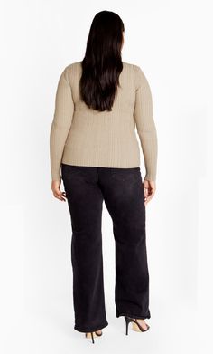 Keep up your fashion game up to speed with the Kaleigh Sweater, featuring a twist chest keyhole. Its fitted silhouette combined with a stretchy rib-knit fabric ensures this pull-over to be as comfy as it is flattering, making it an ideal choice for any laid-back event. Key Features Include: - Twist neckline - Full length sleeves - Feature twist chest keyhole - Fitted fit - Pull over style - Stretch rib knitted fabrication - Hip length hemline Style this piece with comfortable wide leg jeans. | Plus Size Jumper Kaleigh 22 in Cream Marle, Size 12/2XS | City Chic Plus Size Jumpers, Plus Size Outerwear, Denim Outerwear, Casual Summer Dresses, City Chic, Fit N Flare Dress, Workwear Dress, Jeans Style, Wide Leg Jeans