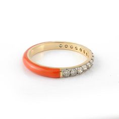 This is part of Chairish’s Fine Jewelry assortment.  Chic Orange Enamel Diamond Stacking Ring in 14k Gold. A fun, colorful, and personalized addition to your ring stack! Stay on trend by adding these flamboyant enamel pieces and give yourself a fresh look! April birthstone diamond brings love, fame, success and prosperity. Lightweight and beautiful, this is a great gift for anyone on your list. Show your endless love by gifting this ring to your partner and make her feel even more special.  PROD Yellow Gold Sapphire Ring, Infinity Band, Gold Amethyst Ring, Gold Sapphire Ring, Heritage Jewellery, Diamond Stacking Rings, Stacking Bands, Ring Stack, April Birthstone