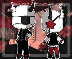 two cartoon characters standing next to each other in front of a guitar and text that reads, water lover out