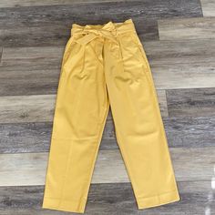 Super Cute Pants Too Small For Me... High-waisted Pants With Belt Loops For Spring, Chic Yellow Cotton Wide Leg Pants, Chic Yellow Cotton Pants, Yellow Bottoms For Spring Workwear, Chic Yellow Tapered Leg Pants, Chic Yellow Tapered Pants, High Waist Yellow Pants For Work, Yellow Pants, Cute Pants