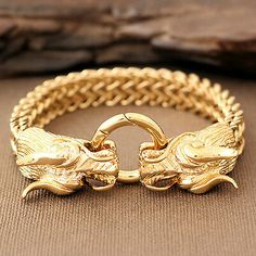 Vintage Gold Braided Bracelets As Gift, Male Bracelets Gold For Men, Clean Rust, Kubler Ross, Dragon Heads, Mens Gold Jewelry, 100 Dollar, Gold Dragon, Dragon Head