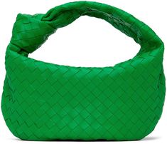 Intreccio-woven grained lambskin shoulder bag in green. · Knotted accent at carry handle · Zip closure · Buffed calfskin lining · Gold-tone hardware · H8.5 x W14 x D4 in Supplier color: Parakeet/Gold Designer Green Shoulder Bag With Leather Handles, Luxury Green Bag With Rolled Handles, Luxury Green Bags With Rolled Handles, Green Woven Leather Shoulder Bag For Errands, Modern Green Bag With Intrecciato Weave, Modern Green Bag With Woven Leather, Green Woven Leather Shoulder Bag For Shopping, Designer Green Soft Leather Shoulder Bag, Chic Green Shoulder Bag With Braided Handles