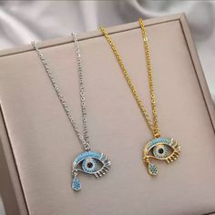 Brand New Gorgeous Cubic Zirconia Evil Eye Necklaces For Women Stainless Steel Gold Color Turkish Eye Crystal Necklace Christmas Jewelry Gift Metal Type: Stainless Steel- Will Not Fade Or Turn Available Colors : Silver Or Gold Chain Length: 38cm(15”)+7cm(2.7”)/ Approx 18” Long Gothic Gloves, Necklace Chain Types, Necklaces Chain, Gold Chain Choker, Face Necklace, Zirconia Necklace, Pendants Necklaces, Fashion Pendant, Choker Pendant